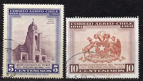 Chile, Mi-Nr. 580 + 581 gest., 150 Jahre 1. nationale Regierung von 1810