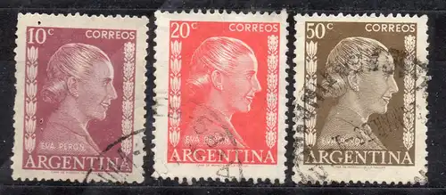 Argentinien, Mi-Nr. 593, 594 + 598 gest., Evita Perón