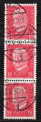 Deutsches Reich, Mi-Nr. 414 gest., senkr. 3´er-Streifen, Reichspräsident Paul von Hindenburg
