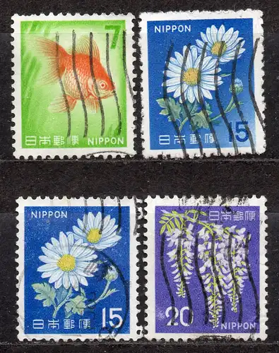 Japan, Mi-Nr. 929, 930, 931 + 932 gest., DS Pflanzen, Tiere, nationales Kulturerbe