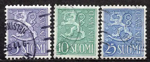 Finnland, Mi-Nr. 428, 429 + 432 gest., Wappenlöwe