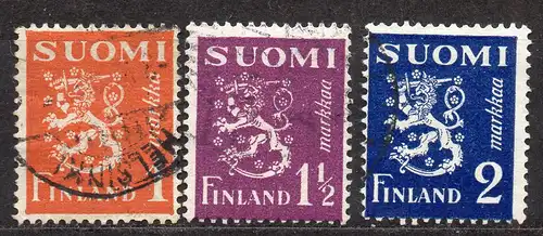 Finnland, Mi-Nr. 150, 152 + 153 gest., Wappenlöwe