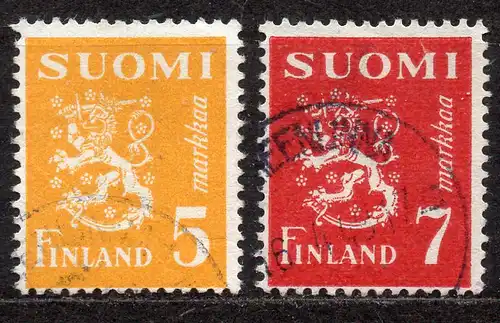 Finnland, Mi-Nr. 305 + 309 gest., Wappenlöwe