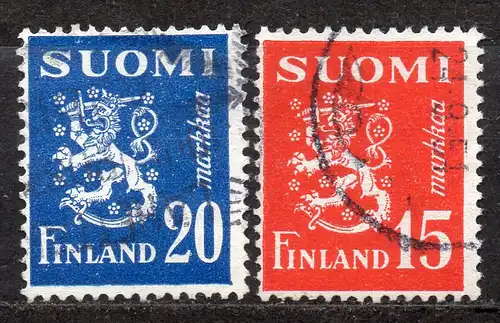 Finnland, Mi-Nr. 383 + 404 gest., Wappenlöwe