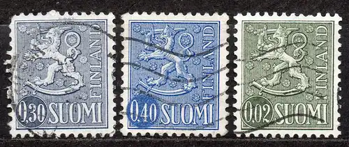 Finnland, Mi-Nr. 606 x I, 618 + 637 gest., Wappenlöwe
