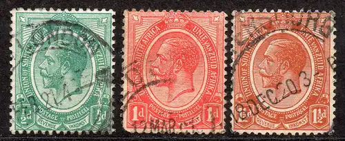 Südafrika, Mi-Nr. 2, 3 + 4 gest., König Georg V.