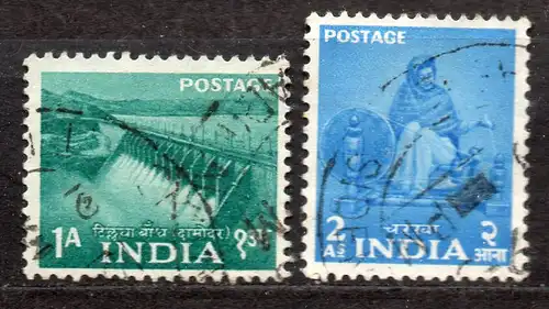 Indien, Mi-Nr. 241 + 242 gest., Landwirtschaft u. Industrie