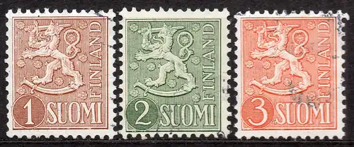 Finnland, Mi-Nr. 425, 426 + 427 gest., Wappenlöwe