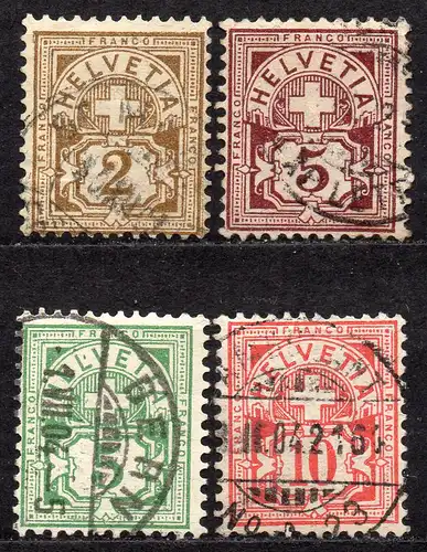 Schweiz, Mi-Nr. 50, 52, 53 + 54 gest., Ziffernmuster