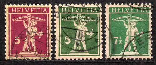Schweiz, Mi-Nr. 200, 201 + 202 gest., Tellknabe