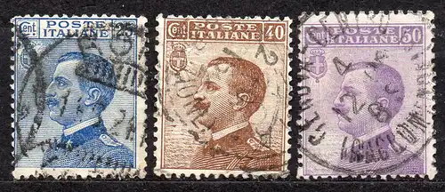 Italien, Mi-Nr. 90 - 92 gest., kompl., König Viktor Emanuel III.