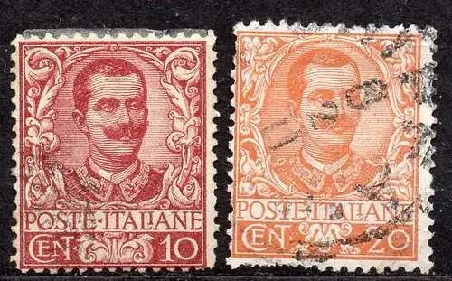 Italien, Mi-Nr. 77 + 78 gest., König Viktor Emanuel III.