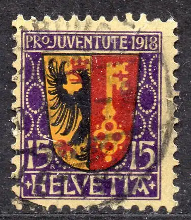 Schweiz, Mi-Nr. 144 gest., "Pro Juventute" 1918: Wappen