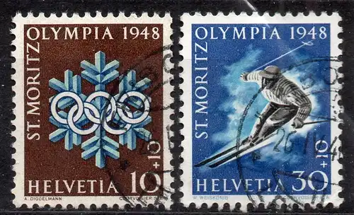 Schweiz, Mi-Nr. 493 + 495 gest., Olympische Winterspiele 1948 St. Moritz