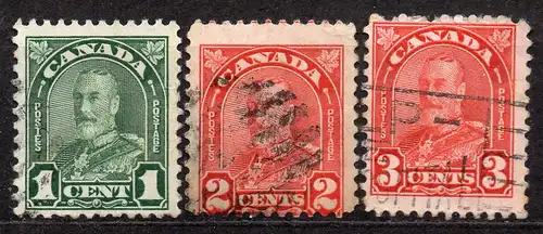 Kanada, Mi-Nr. 140 A, 142 II A + 144 A gest., König Georg V.