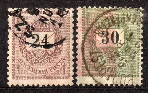 Ungarn, Mi-Nr. 36 B + 37 B gest., Brief mit Wertziffer