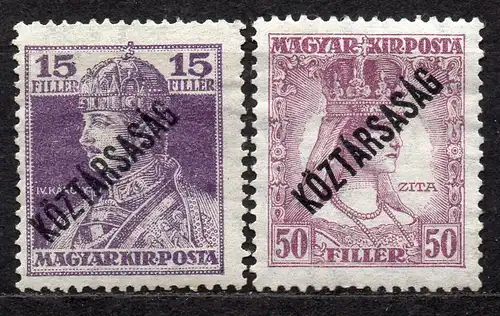 Ungarn, Mi-Nr. 237 + 241 *, König Karl IV. und Königin Zita
