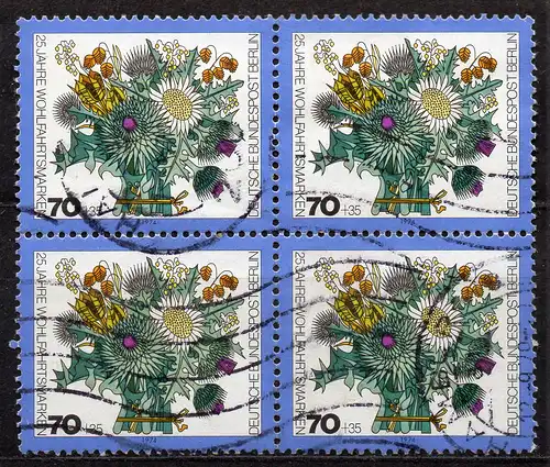 Berlin, Mi-Nr. 476 gest., 4´er-Block, Wohlfahrt 1974: Blumensträuße