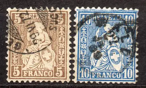 Schweiz, Mi-Nr. 22 + 23 gest., Sitzende Helvetia