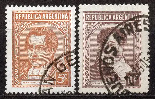 Argentinien, Mi-Nr. 408 + 412 gest., Berühmte Argentinier