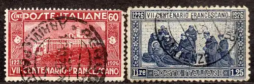 Italien, Mi-Nr. 237 + 238 A gest., 700. Todestag des hl. Franziskus