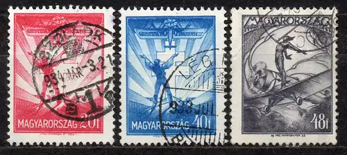 Ungarn, Mi-Nr. 504, 505 + 506 gest., Flugpostmarken