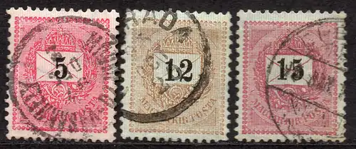 Ungarn, Mi-Nr. 30 B, 33 B + 34 B gest., Brief mit Wertziffer