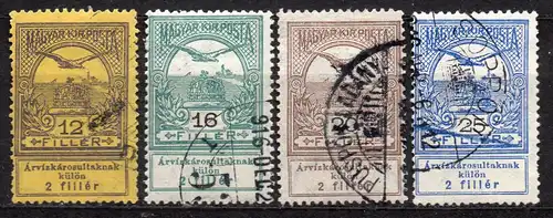 Ungarn, Mi-Nr. 134, 135, 136 + 137 gest., Hochwasserhilfe für den Ost-Banat