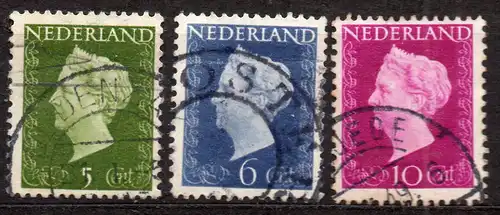 Niederlande, Mi-Nr. 477, 479 + 481 gest., Königin Wilhelmina