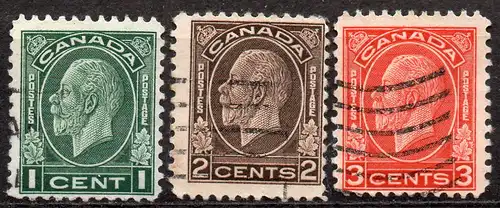 Kanada, Mi-Nr. 162 A, 163 A + 164 A gest., König Georg V.