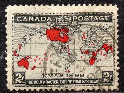 Kanada, Mi-Nr. 74 b gest., Einführung des Penny-Portos - Landkarte des britischen Weltreichs