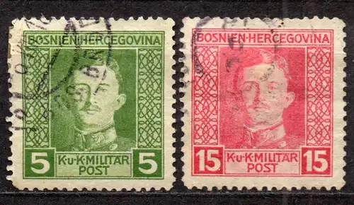 Österreich - Bosnien und Herzegowina, Mi-Nr. 125 + 129 gest., Kaiser Karl I. 