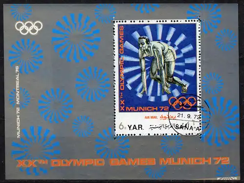 Jemen (Nordjemen), Block Mi-Nr. 175 gest., München - Olympische Spiele 1972 