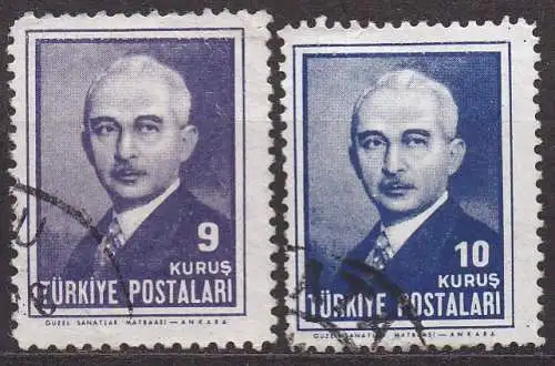 Türkei, Mi-Nr. 1176 + 1177 gest., Staatspräsident Inönü