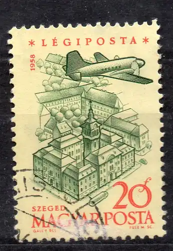 Ungarn, Mi-Nr. 1561 gest., Flugzeug über Sehenswürdigkeit