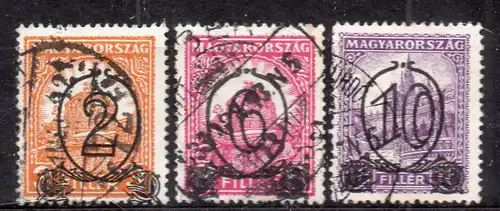 Ungarn, Mi-Nr. 471 Y, 472 YB + 473 Y gest., Stephanskrone + Fischerbastei mit Aufdruck