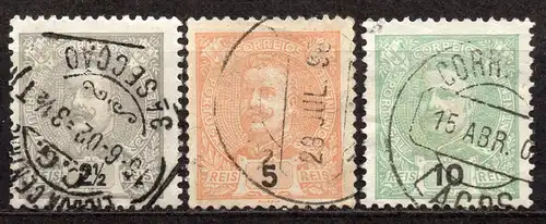 Portugal, Mi-Nr. 124, 125 + 126 gest., König Carlos I.