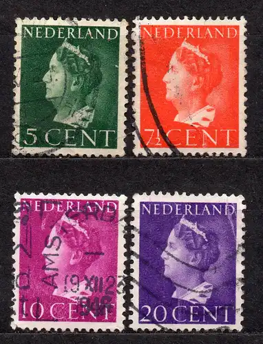 Niederlande, Mi-Nr. 341, 342, 343 + 346 gest., Königin Wilhelmina