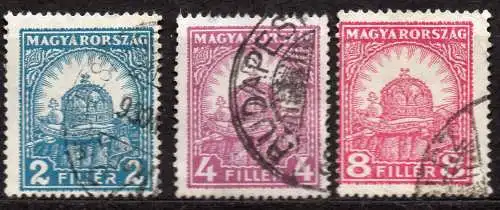 Ungarn, Mi-Nr. 442 B, 444 B + 446 B gest., Stephanskrone