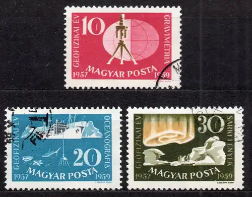 Ungarn, Mi-Nr. 1571, 1572 + 1573 gest., Intern. Geophysikalisches Jahr