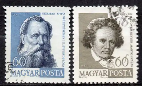 Ungarn, Mi-Nr. 1683 + 1684 gest., Otto Herman + Ludwig van Beethoven