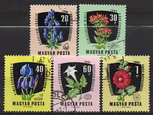 Ungarn, Mi-Nr. 1799, 1800, 1801, 1802 + 1803 gest., Heilpflanzen