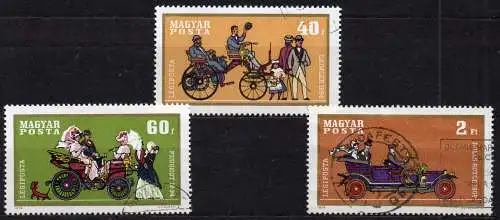Ungarn, Mi-Nr. 2564, 2565 + 2568 gest., Historische Fahrzeuge