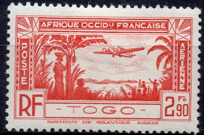 Togo, Mi-Nr. 126 *, Flugzeug über Küstenlandschaft