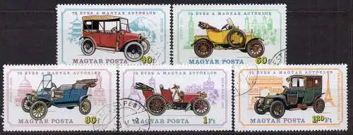 Ungarn, Mi-Nr. 3031, 3032, 3033, 3034 + 3035 gest., Alte Automobile