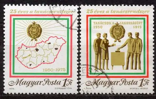Ungarn, Mi-Nr. 3068 - 3069 gest., kompl., 25 Jahre Rätesystem in Ungarn