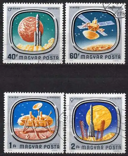 Ungarn, Mi-Nr. 3148, 3149, 3150 + 3151 gest., Weltraumforschung