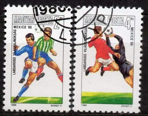 Ungarn, Mi-Nr. 3814 + 3817 gest., Fußball-Weltmeisterschaft Mexiko 1986