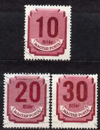 Ungarn, Portomarke Mi-Nr. 180 Y, 181 Y + 182 Y gest., Ziffernzeichnung