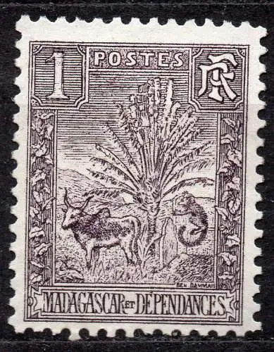 Madagaskar, Mi-Nr. 59 (*), Landschaftsbild mit Tieren
